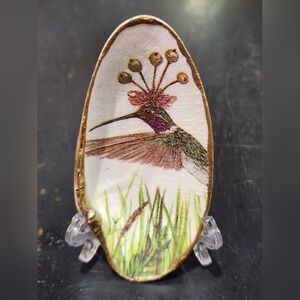 ONE OF A KIND DECOUPAGE HUMMINGBIRD SEA SHELL HANDMADE